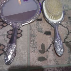 Real silver hand mirror and brush